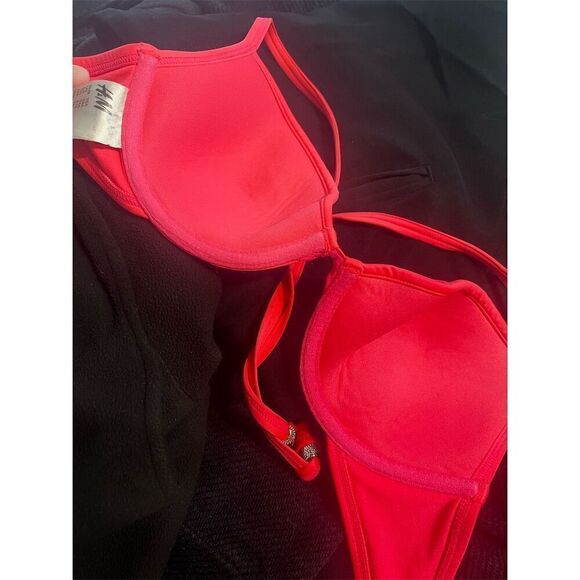 H&M Women's Hot Pink Halter Bikini Top Size 34A Padded Push-Up Adjustable Straps - Picture 4 of 5
